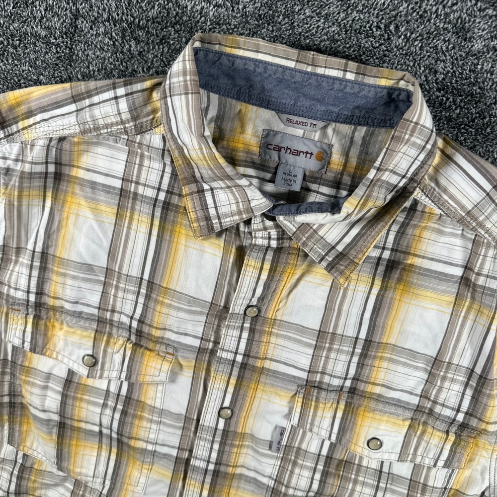Carhartt Shirt Mens L Relaxed Fit 101962 251 Yellow Plaid Short Sleeve Workwear